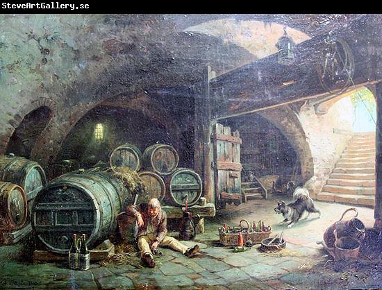 unknow artist In a wine vault